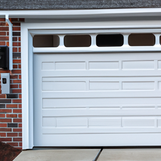 Suburban Sudbury home with a modern sectional garage door partially open, exterior view, no people.